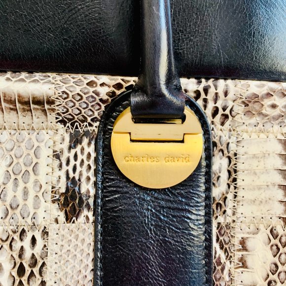 CHARLES DAVID SNAKESKIN AND LEATHER SATCHEL WITH DUST BAG EXOTIC - Picture 3 of 13